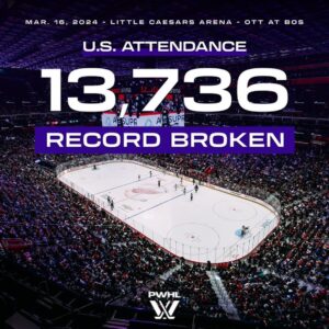 PWHL Breaks U.S. Attendance Record With 13,736 at Little Caesars Arena