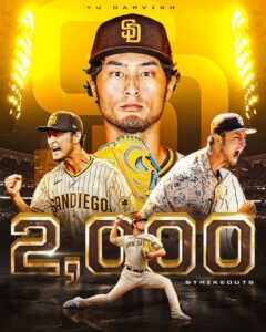 Padres Yu Darvish First Japanese-Born Pitcher to Reach 2,000 Career Strikeouts; 90th in MLB History!