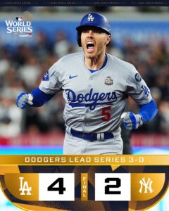 Los Angeles Dodgers Take 3 Game Lead Over Yankees in World Series