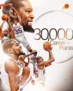 Kevin Durant Becomes 8th player in NBA History to Record 30,000 Career Points