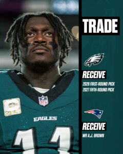Pro Bowl Wider Receiver A.J. Brown Has Been Traded from the Eagles to the New England Patriots