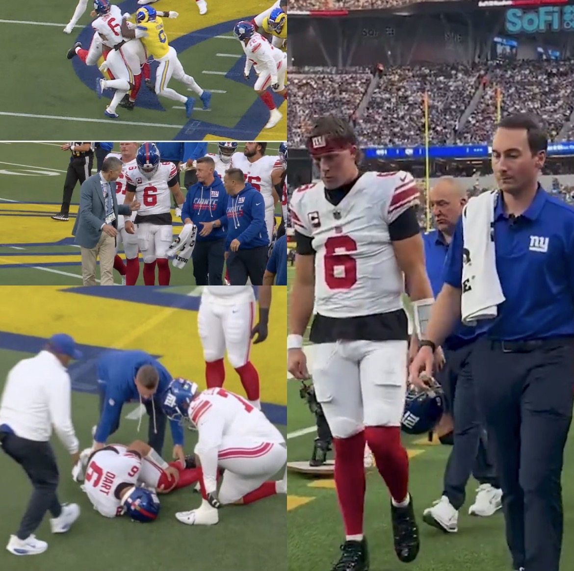 Giants Announce QB Jaxson Dart Questionable to Return Against Rams Due to Knee Injury