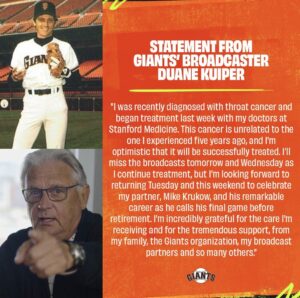 Giants Broadcaster Duane Kuiper Announced He Has Been Diagnosed With Throat Cancer