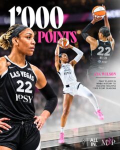 A'ja Wilson Only Player in WNBA History to Record Multiple 1,000-Point Seasons