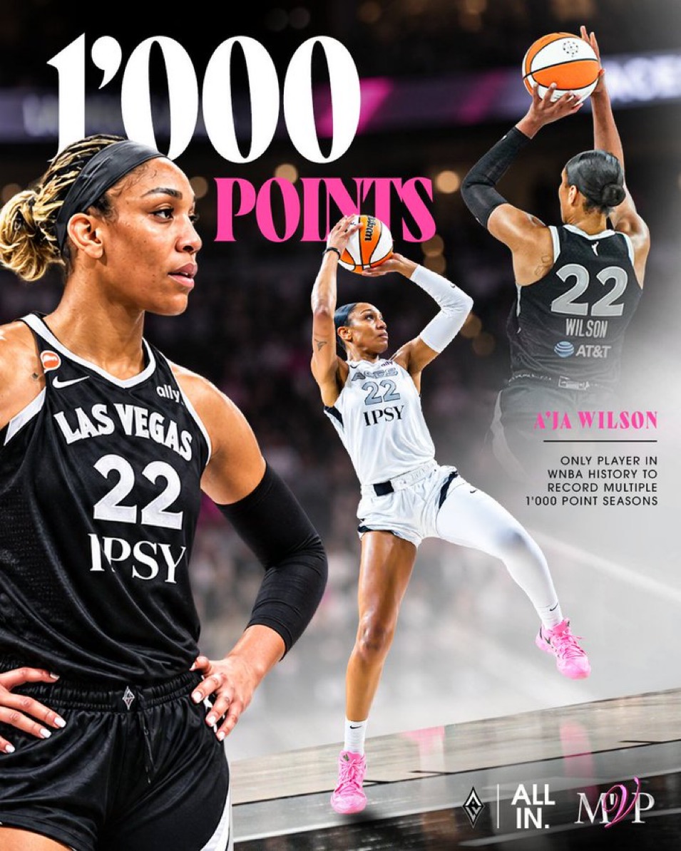 A'ja Wilson Only Player in WNBA History to Record Multiple 1,000-Point Seasons