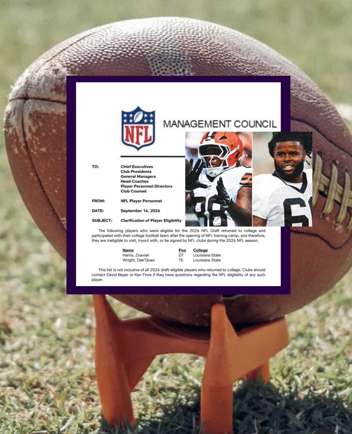 NFL Bars Harris and Wright from 2026 Rosters After College Return