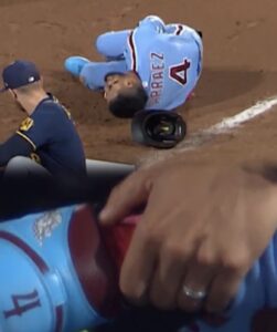 Phillies’ Luis Arraez Suffers Apparent Ankle Injury and Exits Brewers Game