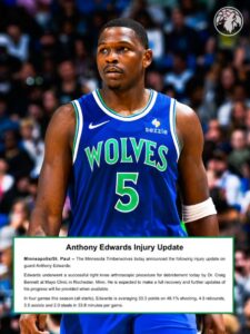 Timberwolves Anthony Edwards Underwent "Successful" Arthroscopic Procedure on Ailing Right Knee