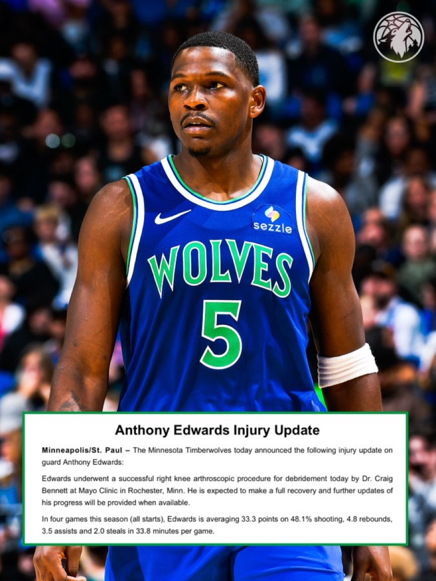 Timberwolves Anthony Edwards Underwent "Successful" Arthroscopic Procedure on Ailing Right Knee