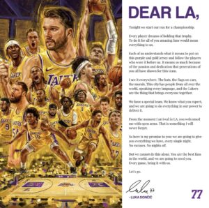 Lakers Luka Doncic Took Out Full-Page Ad in LA Times Ahead of Home Opener