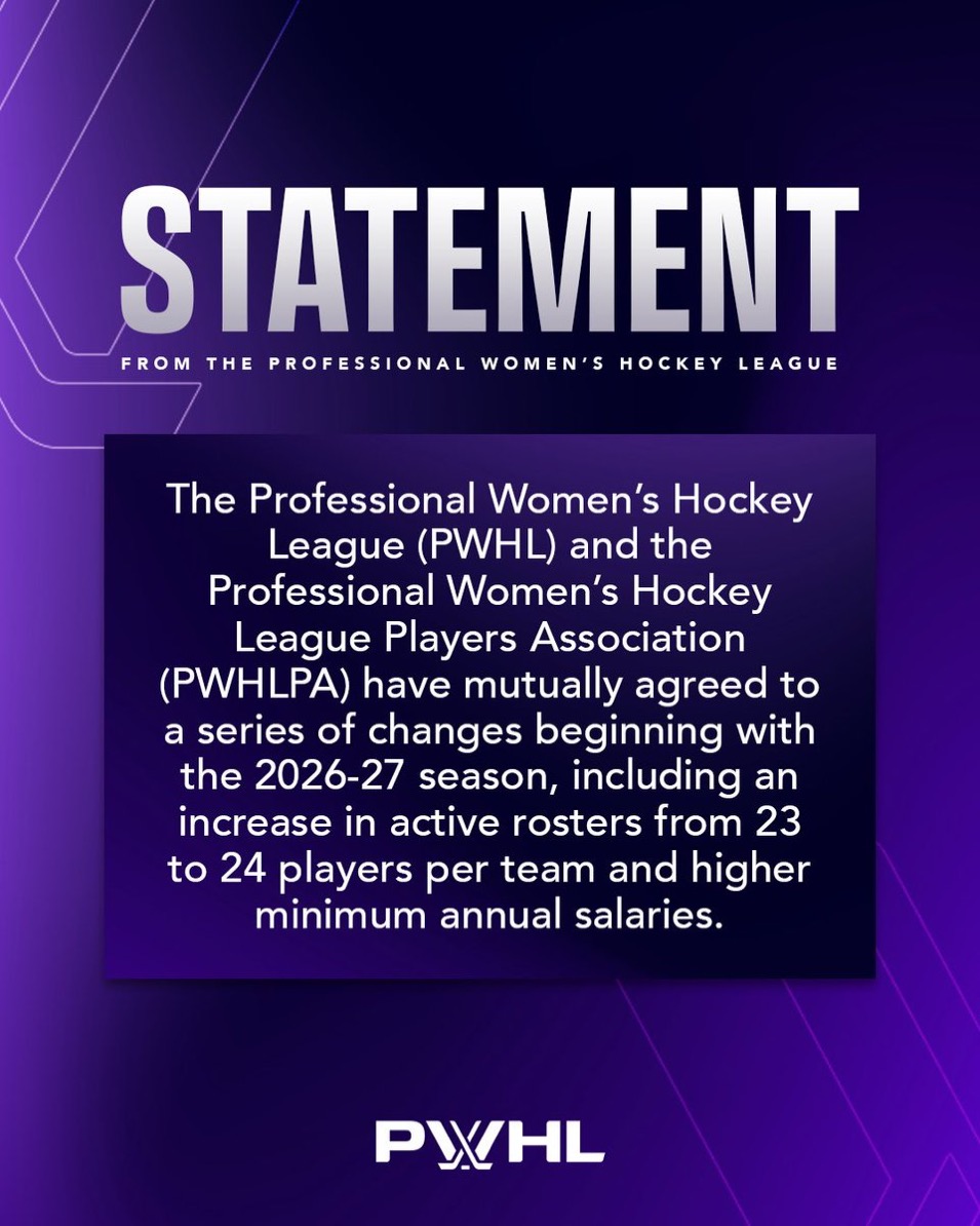 PWHL and PWHLPA Statement On Higher Minimum Annual Salaries and Rosters Increasing to 24 Players